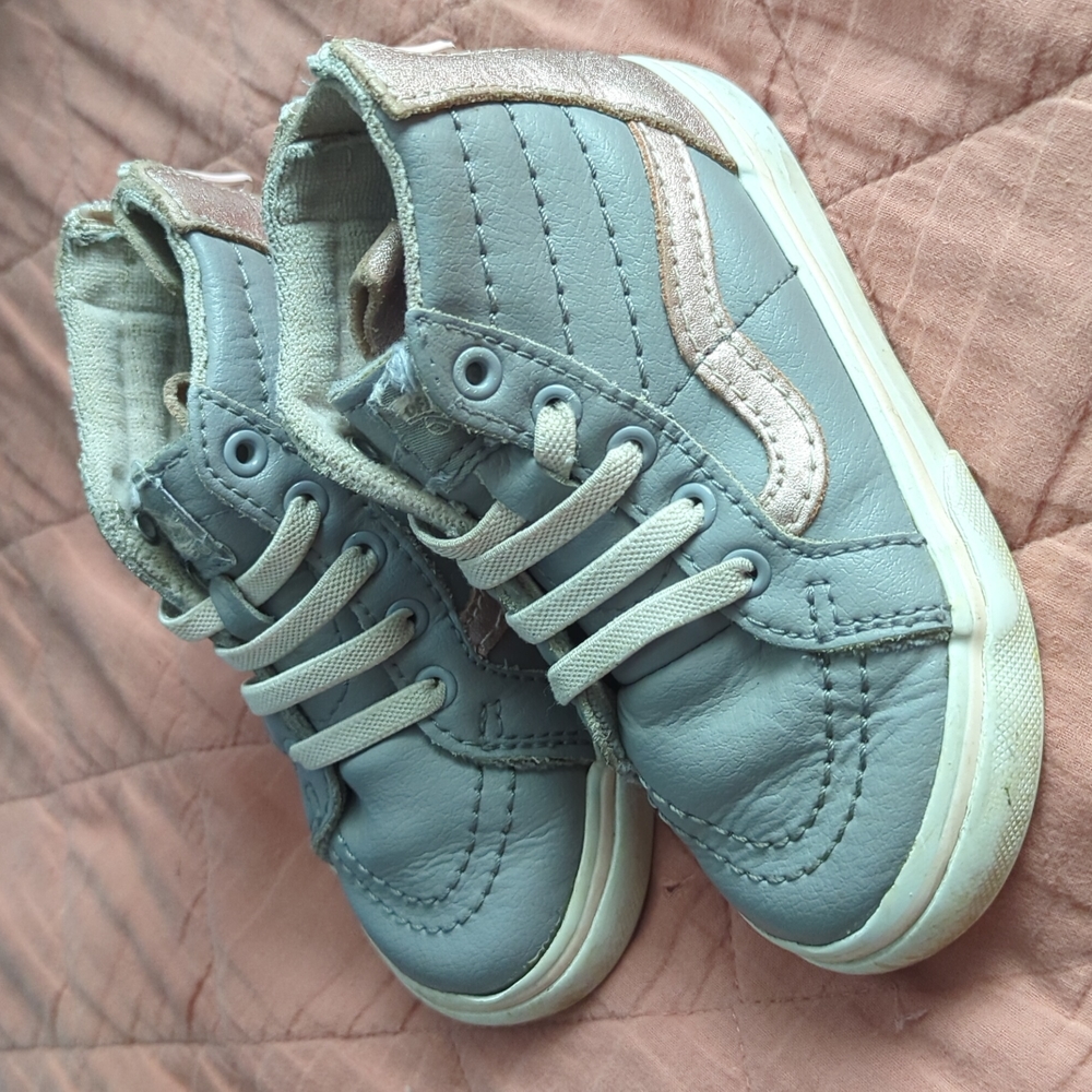 Vans girls toddler high tops, pink and grey, toddler 7